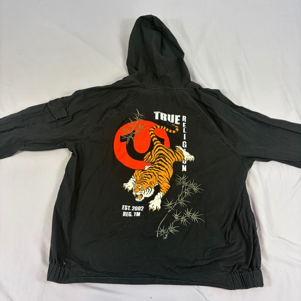 True‎ Religion Men Hoodie Black Tiger Graphic XL Rare Streetwear McBling Y2K